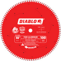 Lame de scie circulaire pour la coupe d'aluminium, 10", 100 dents, Pour Plastique/Fibre de verre/Non ferreux - Diablo D10100N