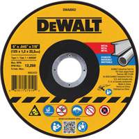 Metal Cut-Off Wheel, 5" x 0.045", 7/8" Arbor, Aluminum Oxide, Type 1 - DEWALT DWA8052