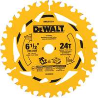 Lame de scie circulaire &agrave; charpente &agrave; pointe au carbure, 6-1/2", 24 dents, Pour Bois - DEWALT DWA261224