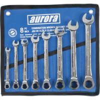 Fixed Head Wrench Set, Combination, 8 Pieces, Imperial - Aurora Tools 