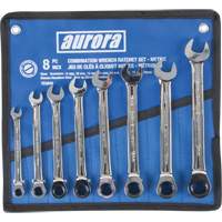 Jeu de cl&eacute;s &agrave; cliquet &agrave; t&ecirc;te fixe, Combinaison, 8 morceaux, M&eacute;trique - Outils Aurora 