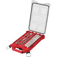 Ratchet & Socket Set with Packout Low-Profile Compact Organizer, 28 Pcs, 3/8" Drive Size, Deep - Milwaukee 48-22-9481