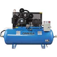 Compresseurs d'air s&eacute;rie industrielle - Compresseurs horizontaux - Deux &eacute;tages, 200 gal. (240 gal. US) - Omega Compressors TK-250240-03M