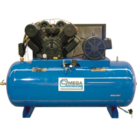 Industrial Series Air Compressors - Horizontal Compressor - Two Stages, 200 Gal. (240 US Gal) - Omega Compressors TK-300240-02M