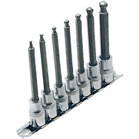 LHSW-3807 SAE 4" Long Ball Nose Socket Set, Hex Ball, 3/8" Drive, 7 Pcs - JET 601804
