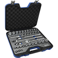 SAE & Metric Socket & Attachments Set, 38 Pcs, 1/2" Drive Size - Gray Tools 35038SH