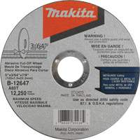 Meule &agrave; tronçonner mince, 5" x 3/64", Arbre de 7/8", Type 1, Oxyde d'aluminium, 12250 Tr/min - Makita B-12647-12