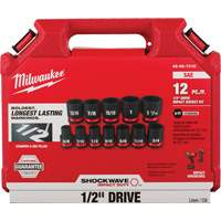 Shockwave Impact Duty SAE 6 Point Socket Set, 12 Pcs, Impact, 1/2" Drive Size - Milwaukee 49-66-7010