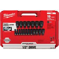 Shockwave Impact Duty SAE 6 Point Socket Set, 19 Pcs, Impact, 1/2" Drive Size, Deep - Milwaukee 49-66-7012