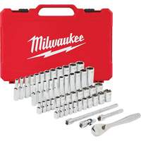 SAE & Metric Ratchet & Socket Set, 50 Pcs, 1/4" Drive Size, Deep - Milwaukee 48-22-9004