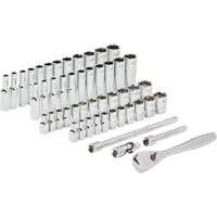 SAE & Metric Ratchet & Socket Set, 50 Pcs, 1/4" Drive Size, Deep - Milwaukee 48-22-9004