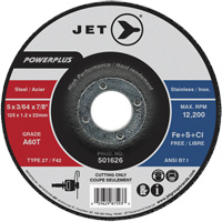 A60T PowerPlus Cut-Off Wheel, 5" x 3/64", 7/8" Arbor, Type 27, 12200 RPM - JET 501626