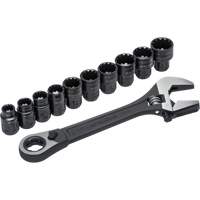11-Piece Pass-Thru X6 Adjustable Wrench & Spline Socket Set, 13" L, 2-27/50" Max Width, Black Phosphate - Crescent 037103283559