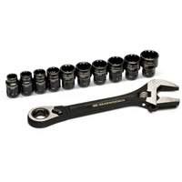 Ensemble de cl&eacute;s ajustable Pass-Thru 11 morceaux, 8" lo, la max. 1-1/8", Chrome/Poli - Gearwrench GWPTAW8