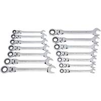 Jeu de cl&eacute;s &agrave; 12 pans et 72 dents, T&ecirc;te articul&eacute;e/Combinaison &agrave; cliquet, 14 morceaux, Imp&eacute;rial et m&eacute;trique - Gearwrench 85141