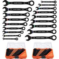 Jeu de cl&eacute;s, Combinaison &agrave; cliquet, 18 morceaux, Imp&eacute;rial et m&eacute;trique - Klein Tools 69418CG