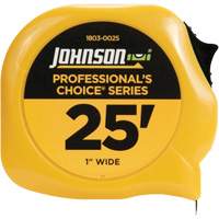 Professional's Choice Power Tape with Steel Belt Clip, 1" x 25', 1/16" Graduations - Johnson 1803-0025