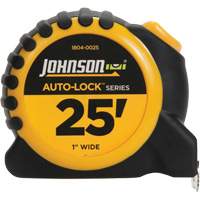 Auto-Lock Power Tape with Steel Belt Clip, 1" x 25', 1/16" Graduations - Johnson 1804-0025