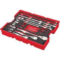 1/4”, 3/8” & 1/2” Drive Ratchet & Accessory Set with Tray for PACKOUT Drawers, 23 Pcs - Milwaukee 48-22-0153