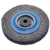 Crimped Wire Bench Wheel Brush, 6" Dia., 0.0118" Fill, 1/2" - 1-1/4" Arbor - Walter Surface Technologies 13B160