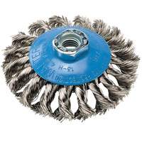 Brosse concave &agrave; fils nou&eacute;s torsad&eacute;s, Dia. 5", Fils 0,02", Arbre 5/8"-11, Aluminium/Acier inoxydable - Walter Technologies Pour Surface 13H514