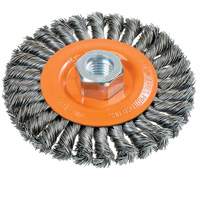 Wide Knotted Wire Wheel Brush, 4-1/2" Dia., 0.02" Fill, 5/8"-11 Arbor, Steel - Walter Surface Technologies 13L454