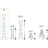 Telescoping Multi-Position Ladder, 2.916' - 9.75', Aluminum, 300 lbs., CSA Grade 1A - Metaltech E-MTL7000AL