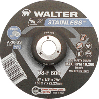Meules &agrave; moyeu d&eacute;port&eacute; en acier inoxydable, 6" x 1/4", Arbre 7/8", Type 27 - Walter Technologies Pour Surface 08F600