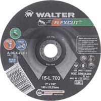 Flexcut Depressed Centre Grinding Wheels, 7", 36 Grit, Aluminum Oxide, 7/8", 8600 RPM, Type 29 - Walter Surface Technologies 15L703