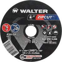 Zipcut Cut-Off Wheel, 5" x 3/64", 7/8" Arbor, Type 1, Aluminum Oxide, 12200 RPM - Walter Surface Technologies 11T052