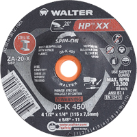Double-X Depressed Centre Grinding Wheel, 4-1/2" x 1/4", 5/8"-11 Arbor, Type 27S - Walter Surface Technologies 08K450