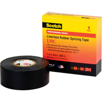Scotch&reg; Linerless Rubber Splicing Tape 130C, 25.4 mm (1") x 9.14 m (30'), Black - 3M 130C-1X30