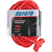 Vinyl Extension Cord, Outdoor, SJTW, 12/3 AWG, 15 A, 3 Outlet(s), 100' - Aurora Tools 