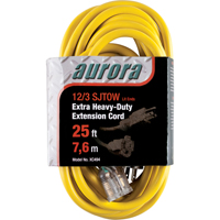 Cordon rallonge en vinyle avec indicateur lumineux, Ext&eacute;rieur, SJTOW, AWG 12/3, 15 A, 25' - Outils Aurora 