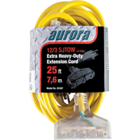 Cordon rallonge en vinyle avec indicateur lumineux, Ext&eacute;rieur, SJTOW, AWG 12/3, 15 A, 3 prise(s), 25' - Outils Aurora 