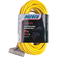 Vinyl Extension Cord with Light Indicator, Outdoor, SJTOW, 12/3 AWG, 15 A, 3 Outlet(s), 50' - Aurora Tools 