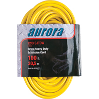 Vinyl Extension Cord with Light Indicator, Outdoor, SJTOW, 12/3 AWG, 15 A, 3 Outlet(s), 100' - Aurora Tools 