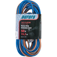 TPE-Rubber Extension Cord With Light Indicator, All-Weather, SJEOW, 14/3 AWG, 15 A, 50' - Aurora Tools 
