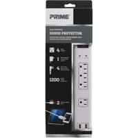 Limiteurs de surtension avec chargeur USB, 4 Prises, 1200 J, 1875 W, Cordon 4' - Prime PB505104