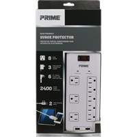 Limiteurs de surtension avec chargeur USB, 8 Prises, 2400 J, 1875 W, Cordon 6' - Prime PB523120
