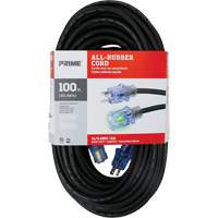 Cordon rallonge All-Rubber, Ext&eacute;rieur, SJOOW, AWG 14/3, 15 A, 100' - Prime SEEC732735