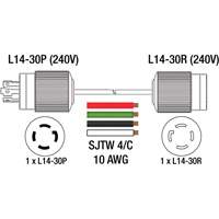 Generator Extension Cord with Quad Tap, Outdoor, 10 AWG, 30 A, 4 Outlet(s), 25' - King Canada K-L1430-25EXT