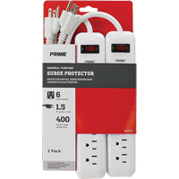 Barre multiprise limiteur de surtension, paquet de 2, 6 Prises, 400 J, 1875 W, Cordon 1,5' - Prime PB2013X2A