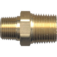Reducing Hex Nipple, Brass, 1/2" x 3/8", NPT x NPT - Fairview Fittings 122-DC