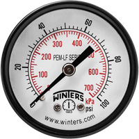 Manom&egrave;tre &eacute;conomique,  2", 0 - 100 psi, Fixation arri&egrave;re, Analogique - Winters PEM1406