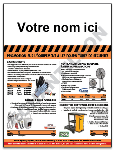 Circulaire sur l'équipement & les fournitures de sécurité